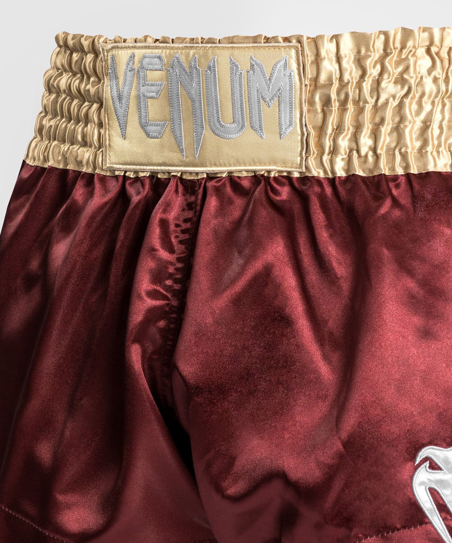 CLASSIC MUAY THAI SHORTS-BURGUNDY/GOLD/WHITE