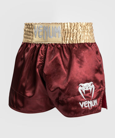 CLASSIC MUAY THAI SHORTS-BURGUNDY/GOLD/WHITE